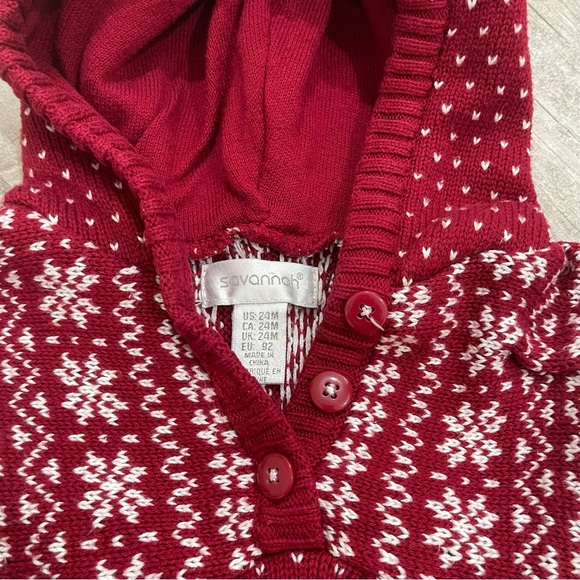 Savannah Baby Toddler Girl Red Hooded Knitted Holiday Winter Dress Size 24m - Picture 2 of 5
